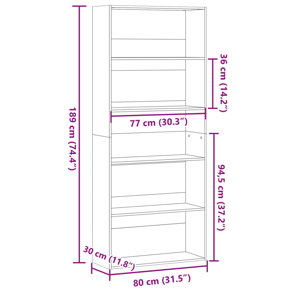 8721158514240_g_en_hd_8 vidaXL Book Cabinet White 80x30x189 cm Engineered Wood - Image 10