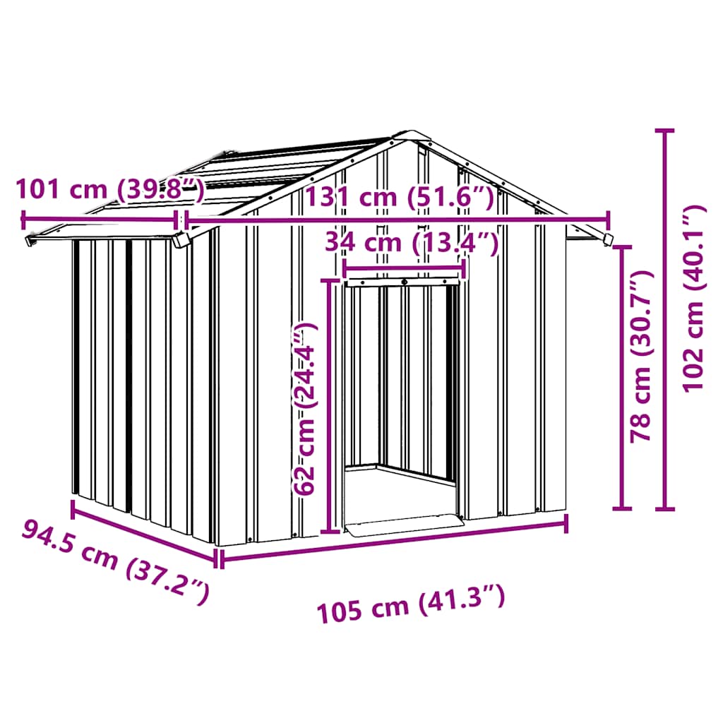 8721158571809_g_en_hd_6 vidaXL Dog House with Roof 131x101x102 cm Galvanised Steel - Image 7