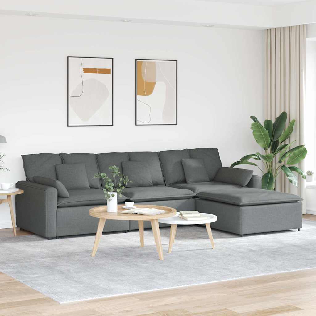 8721158640727_m_en_hd_1 vidaXL Modular Sofa with Footstool and Cushions Dark Grey - Image 1