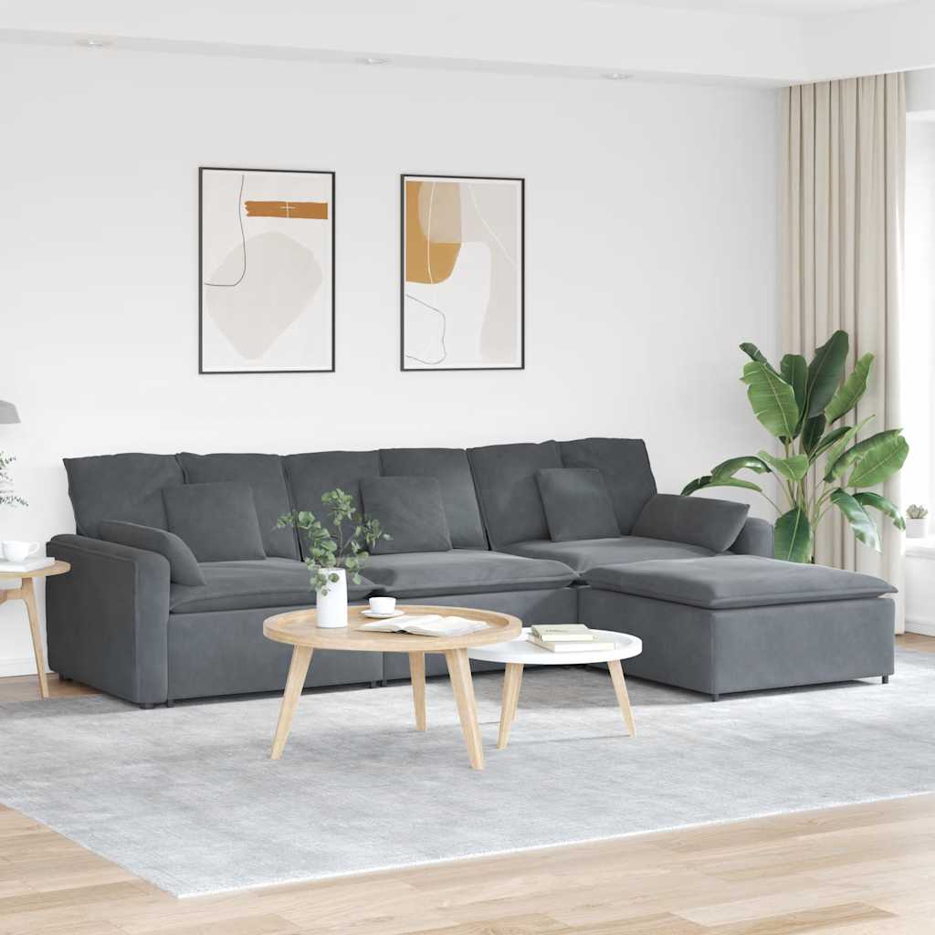 8721158640840_m_en_hd_1 vidaXL Modular Sofa with Footstool and Cushions Dark Grey - Image 1