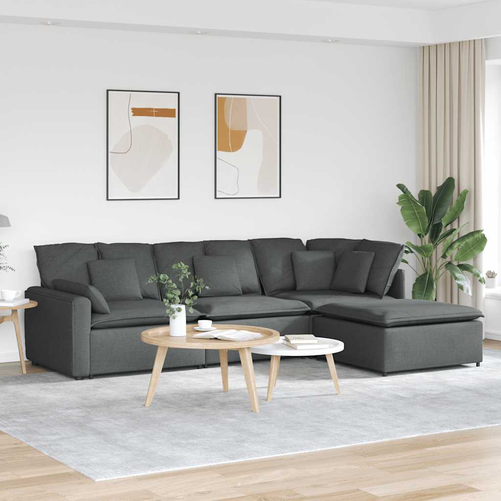 8721158641922_m_en_hd_1 vidaXL Modular Sofa with Footstool&Cushions Fabric Dark Grey - Image 1