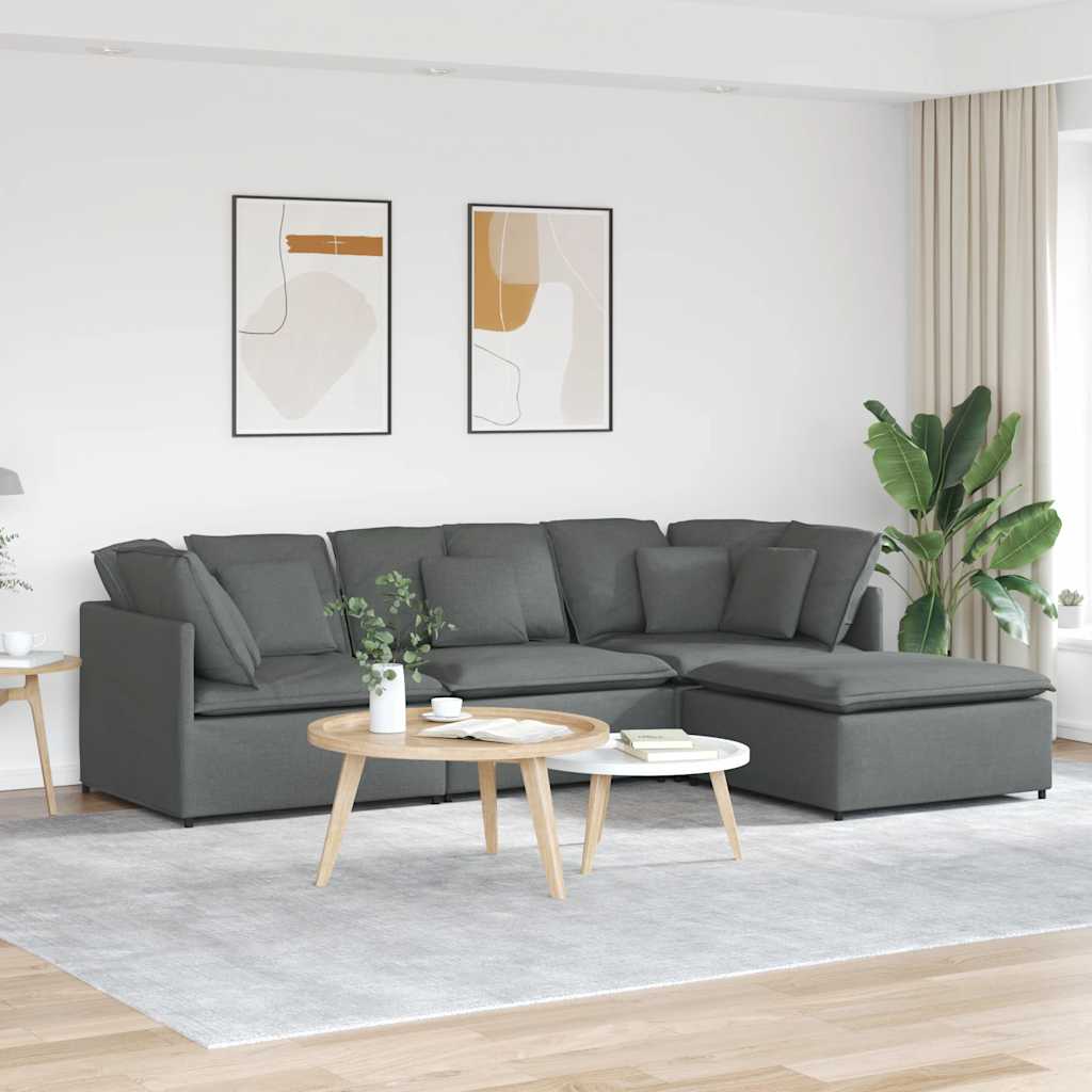 8721158643124_m_en_hd_1 vidaXL Modular Sofa with Footstool&Cushions Fabric Dark Grey - Image 1