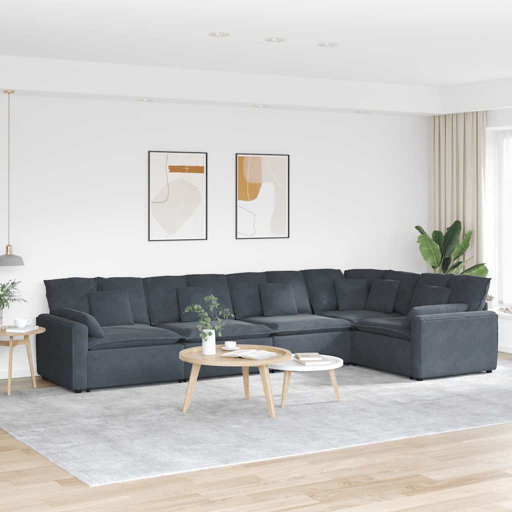 vidaXL Modular Sofa with Cushions Velvet Dark Grey