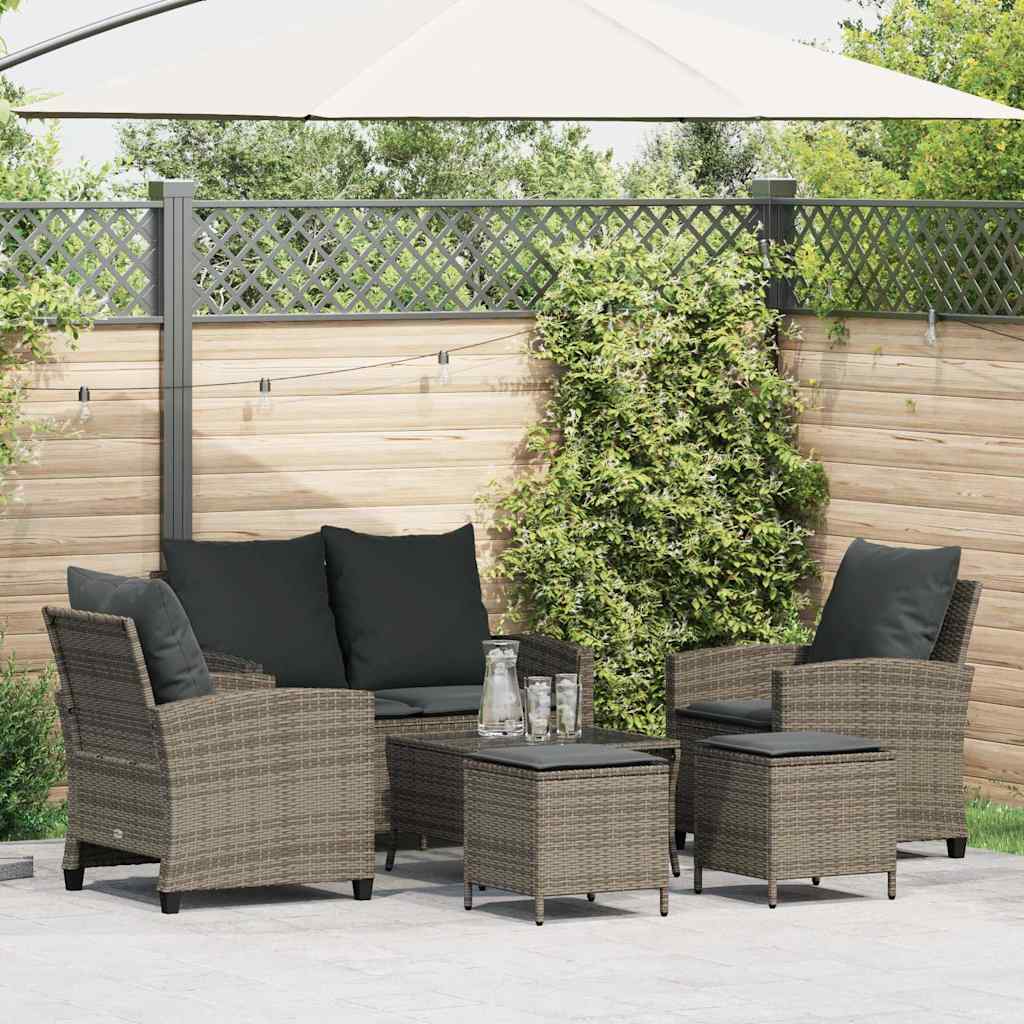 vidaXL 6 Piece Garden Sofa Set with Cushions Grey Poly Rattan