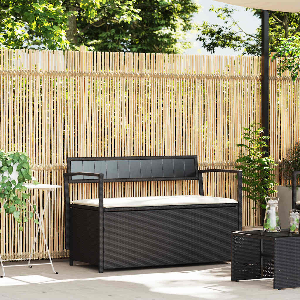 vidaXL Garden Storage Bench with Cushion Black Poly Rattan