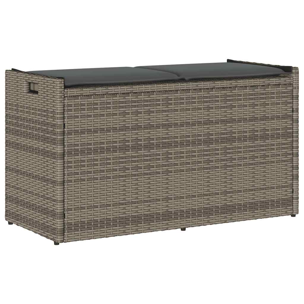 vidaXL Outdoor Storage Bench with Cushion Grey 100 cm Poly Rattan