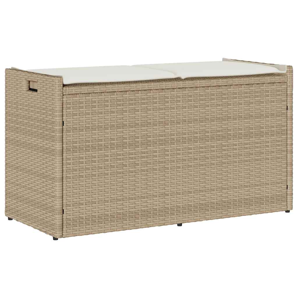 vidaXL Outdoor Storage Bench with Cushion Beige 100 cm Poly Rattan