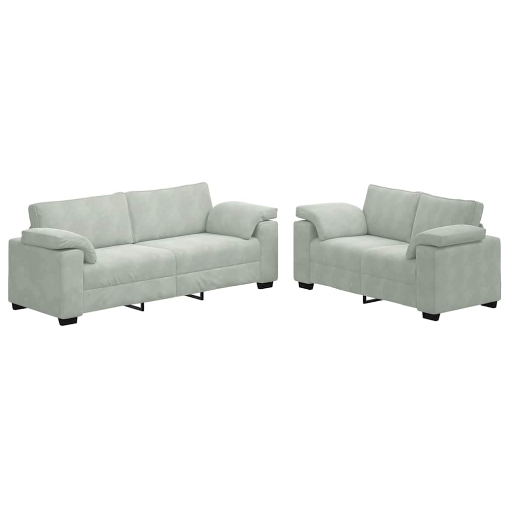 8721158679284_a_en_hd_1 vidaXL 2 Piece Sofa Set with Cushions Light Grey Velvet - Image 2
