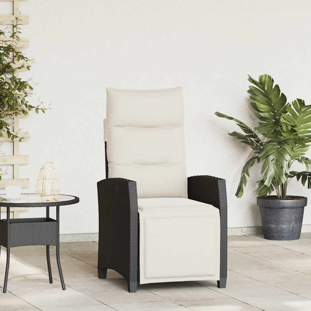 vidaXL Reclining Garden Chair with Side Table Black Poly Rattan