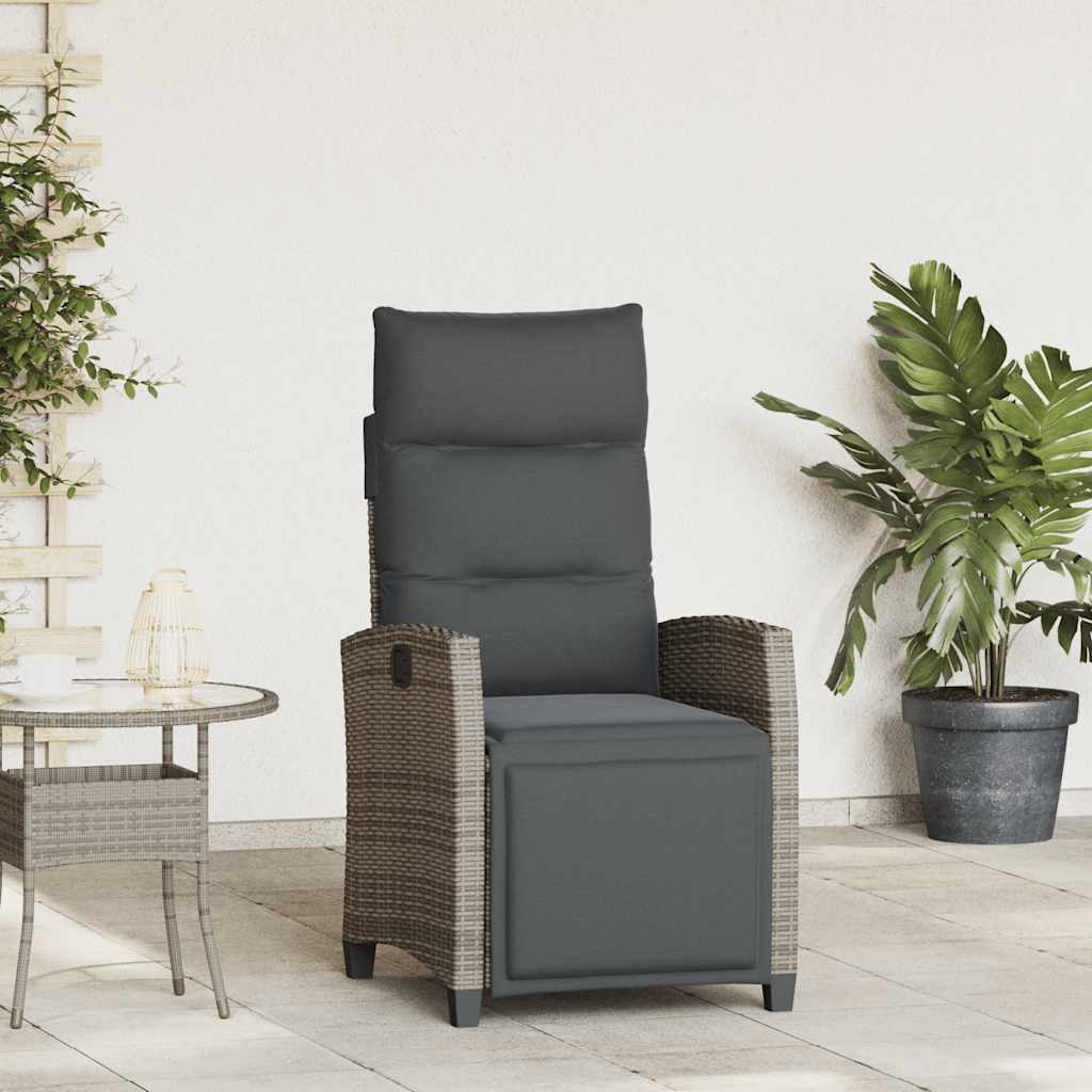 vidaXL Reclining Garden Chair with Side Table Grey Poly Rattan
