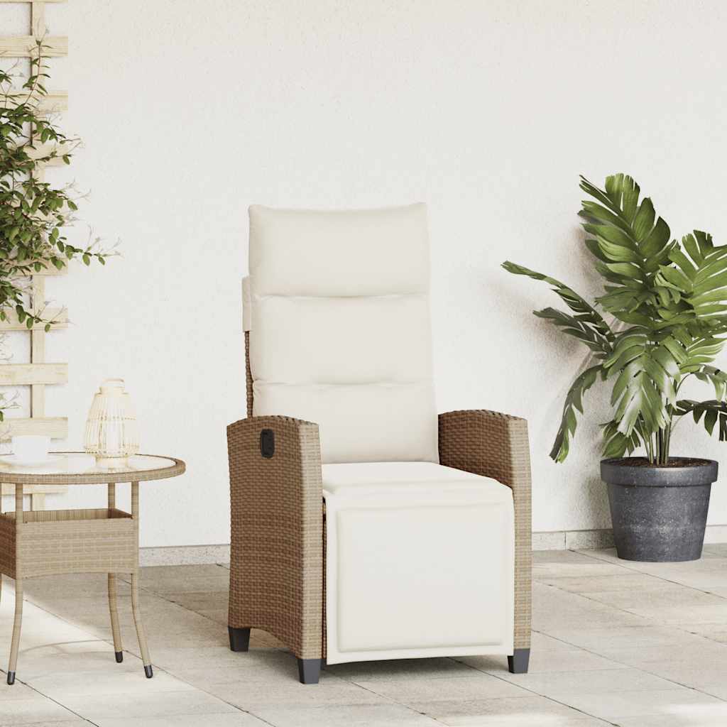vidaXL Reclining Garden Chair with Side Table Beige Poly Rattan