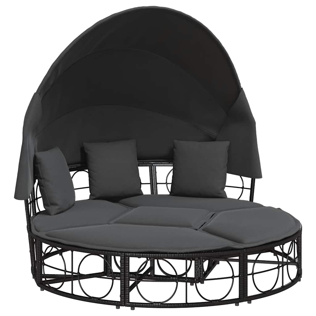 8721158713773_a_en_hd_1 vidaXL Outdoor Lounge Bed with Canopy and Cushions Black Poly Rattan - Image 2
