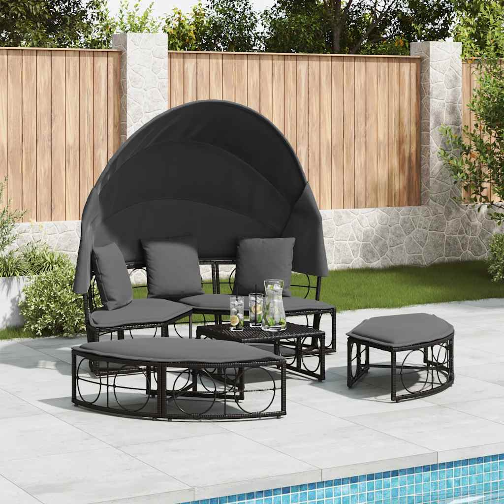 8721158713773_g_en_hd_1 vidaXL Outdoor Lounge Bed with Canopy and Cushions Black Poly Rattan - Image 3
