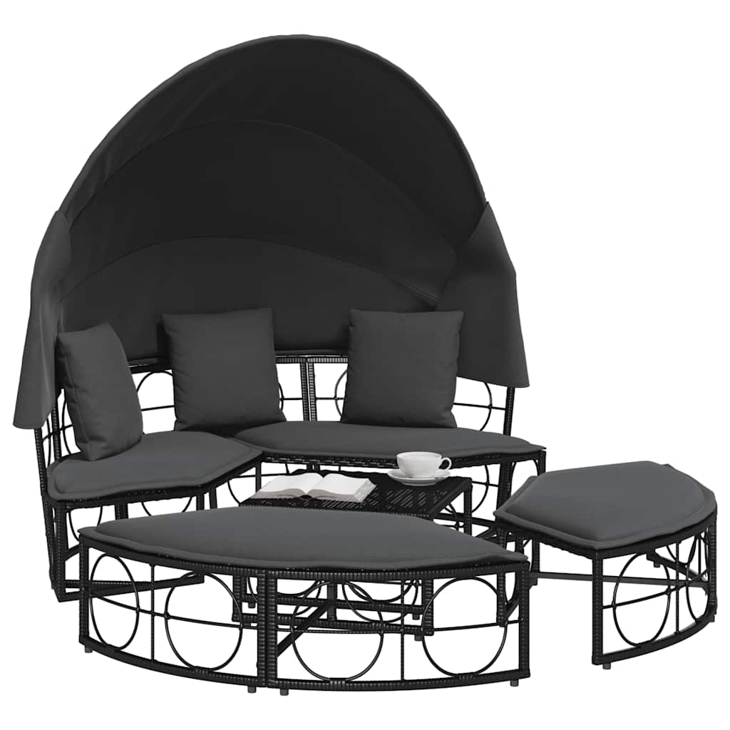 8721158713773_g_en_hd_2 vidaXL Outdoor Lounge Bed with Canopy and Cushions Black Poly Rattan - Image 4