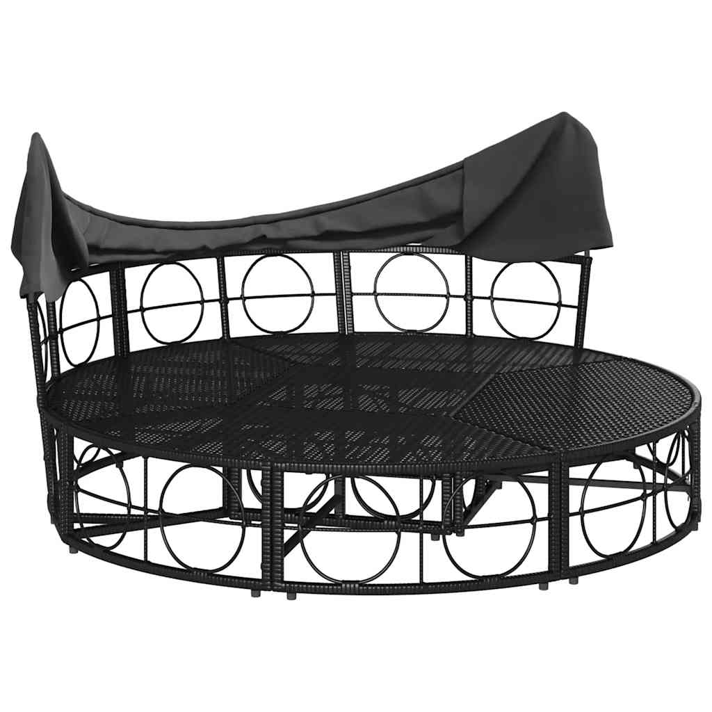 8721158713773_g_en_hd_3 vidaXL Outdoor Lounge Bed with Canopy and Cushions Black Poly Rattan - Image 5