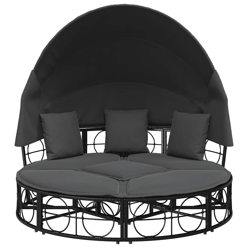 8721158713773_g_en_hd_4 vidaXL Outdoor Lounge Bed with Canopy and Cushions Black Poly Rattan - Image 6