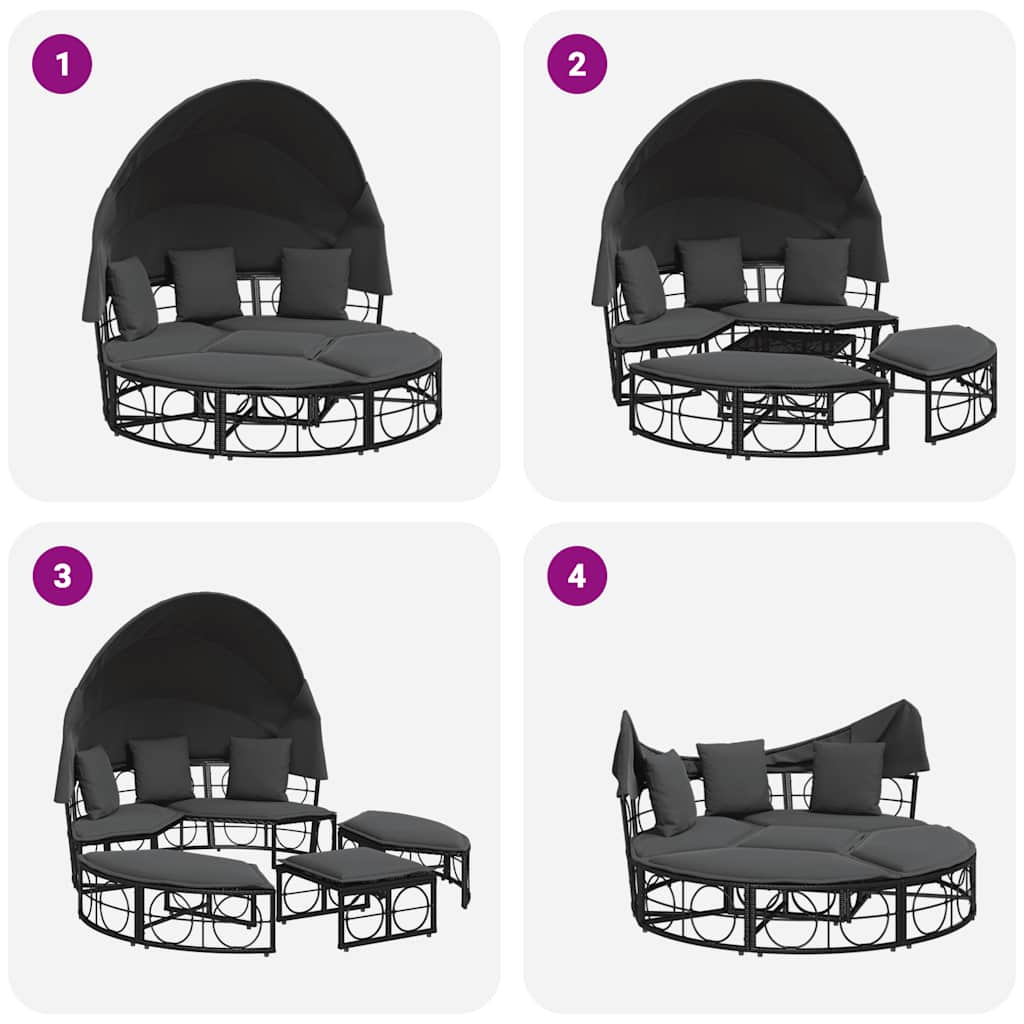 8721158713773_g_en_hd_7 vidaXL Outdoor Lounge Bed with Canopy and Cushions Black Poly Rattan - Image 9