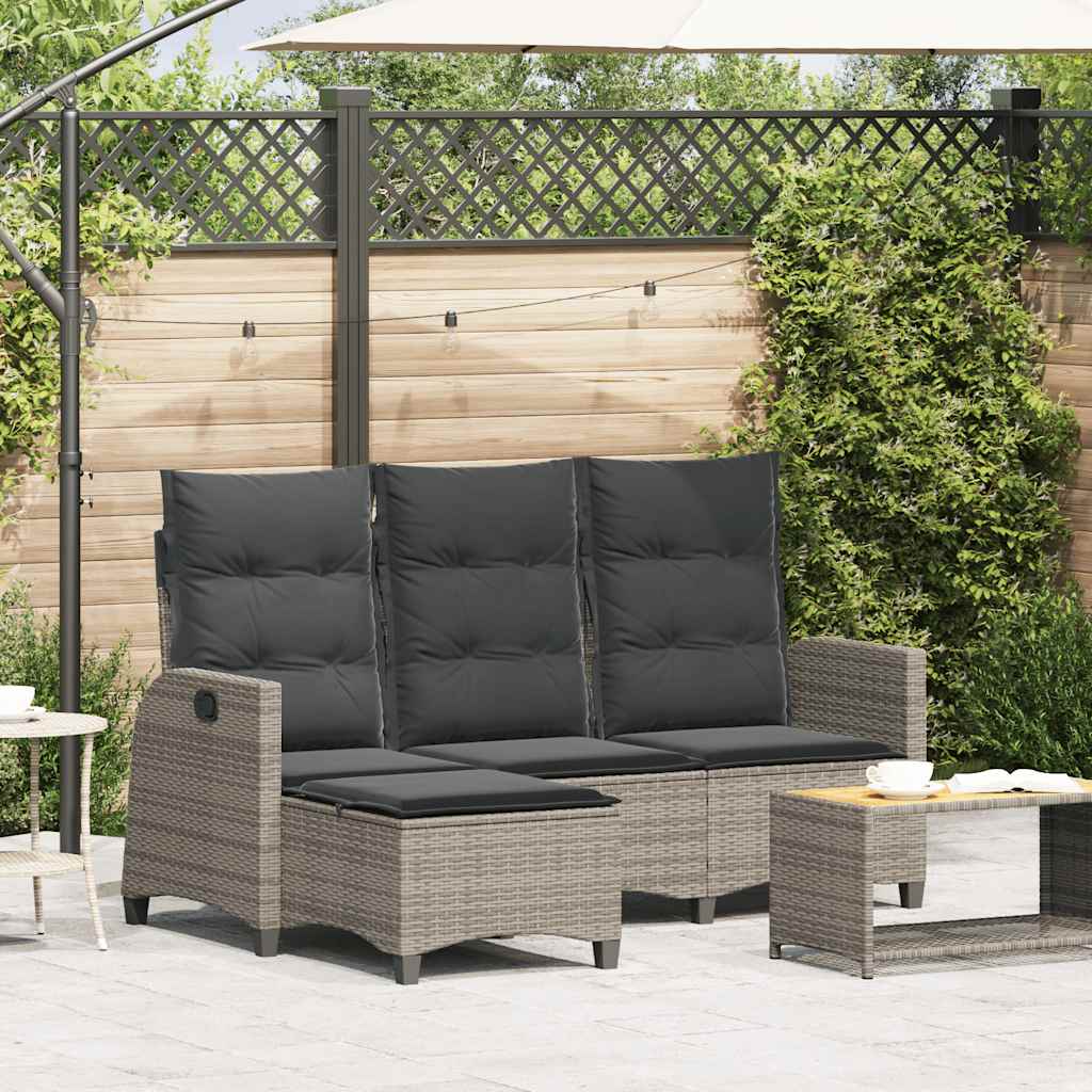 vidaXL Reclining Garden Sofa with Cushions L-shaped Grey Poly Rattan