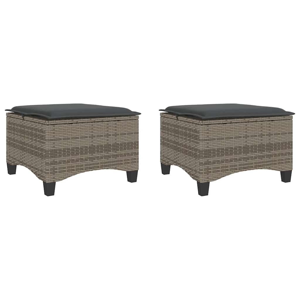 8721158713919_a_en_hd_1 vidaXL Garden Stools with Cushions 2 pcs Grey 55x55x36 cm Poly Rattan - Image 2