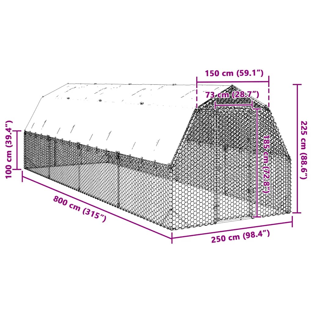 8721158714428_g_en_hd_7 vidaXL Chicken Run with Roof 2.5x8x2.25 m Galvanised Steel - Image 8