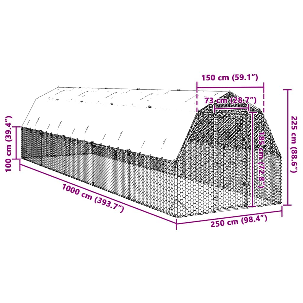 8721158714435_g_en_hd_7 vidaXL Chicken Run with Roof 2.5x10x2.25 m Galvanised Steel - Image 8