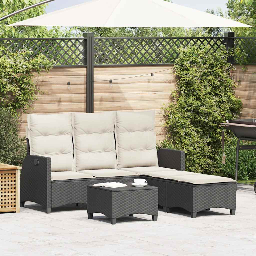 vidaXL 3 Piece Garden Sofa Set with Cushions L-shaped Black Poly Rattan