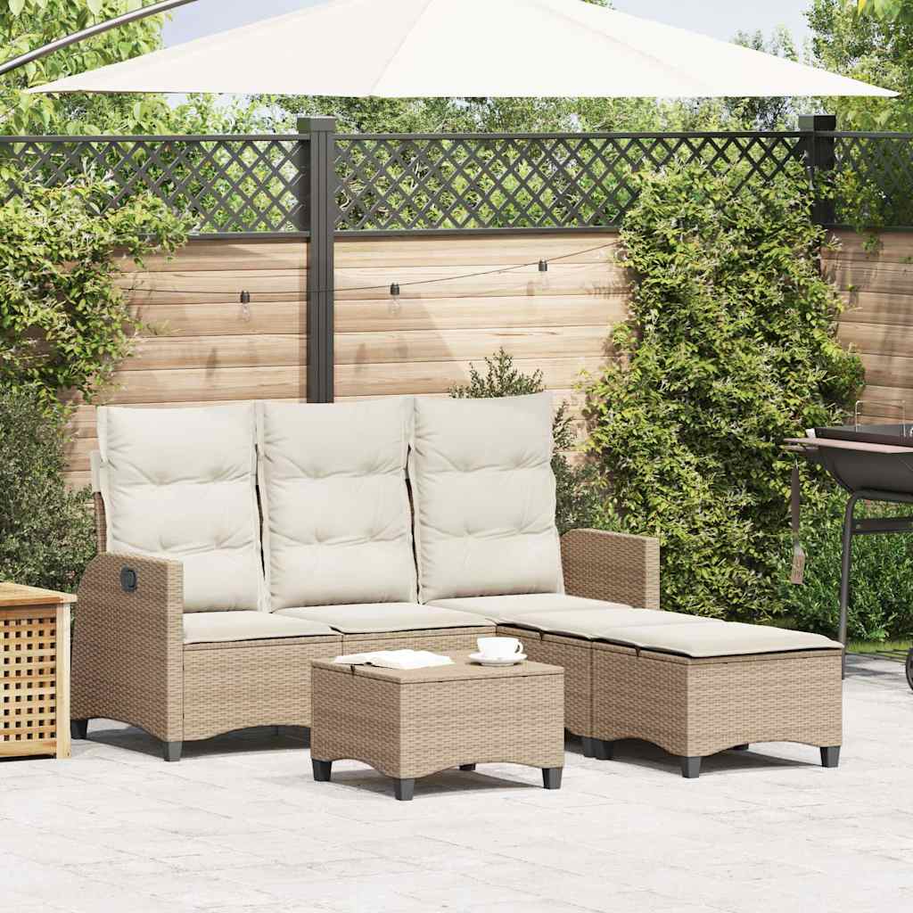 vidaXL 3 Piece Garden Sofa Set with Cushions L-shaped Beige Poly Rattan