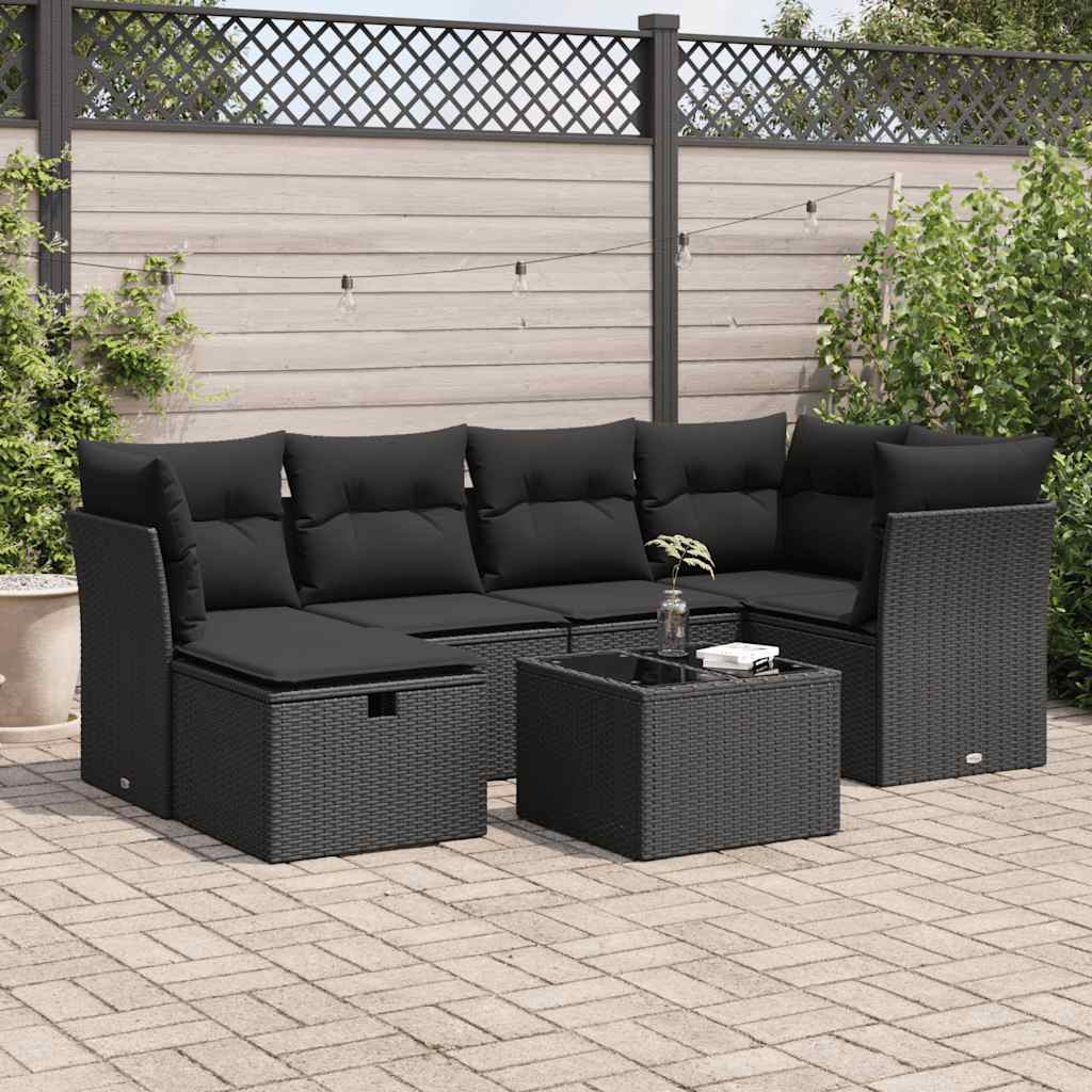 8721158727275_m_en_hd_1 vidaXL 7 Piece Garden Sofa Set with Cushions Black Poly Rattan - Image 1