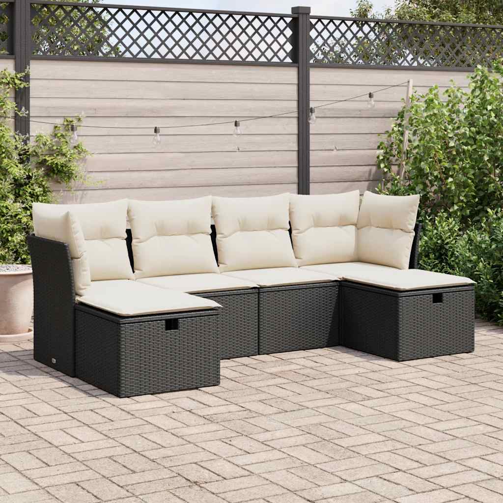 8721158727589_m_en_hd_1 vidaXL 6 Piece Garden Sofa Set with Cushions Black Poly Rattan - Image 1