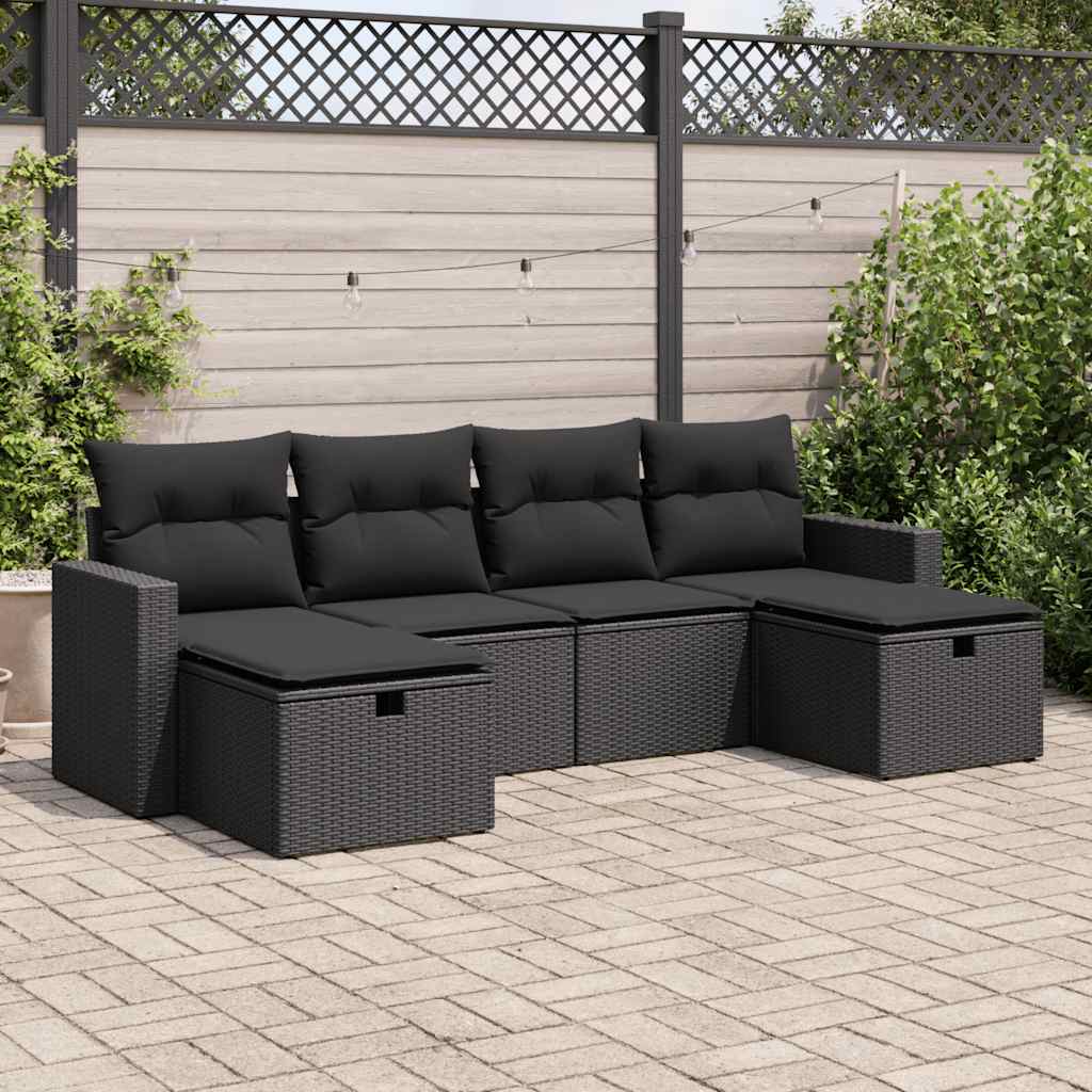 8721158728579_m_en_hd_1 vidaXL 6 Piece Garden Sofa Set with Cushions Black Poly Rattan - Image 1