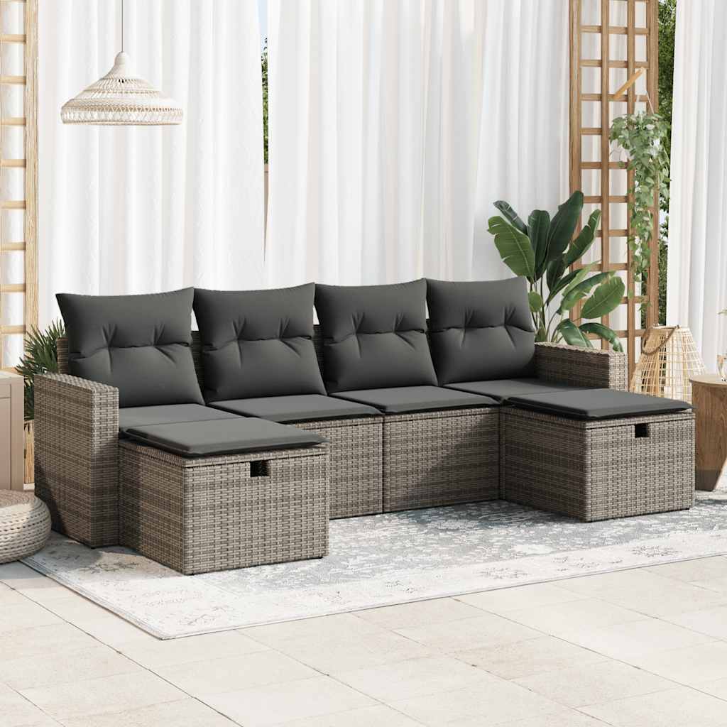 8721158728623_m_en_hd_1 vidaXL 6 Piece Garden Sofa Set with Cushions Grey Poly Rattan - Image 1