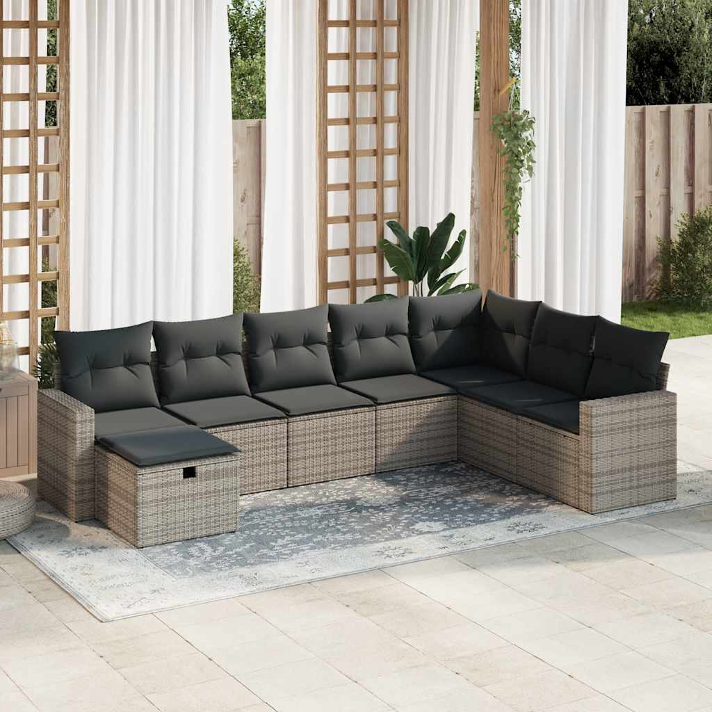 8721158728722_m_en_hd_1 vidaXL 8 Piece Garden Sofa Set with Cushions Grey Poly Rattan - Image 1