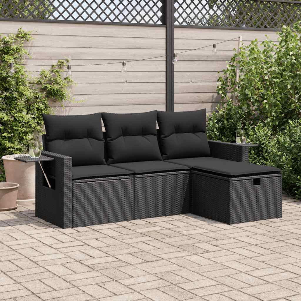 8721158728876_m_en_hd_1 vidaXL 4 Piece Garden Sofa Set with Cushions Black Poly Rattan - Image 1