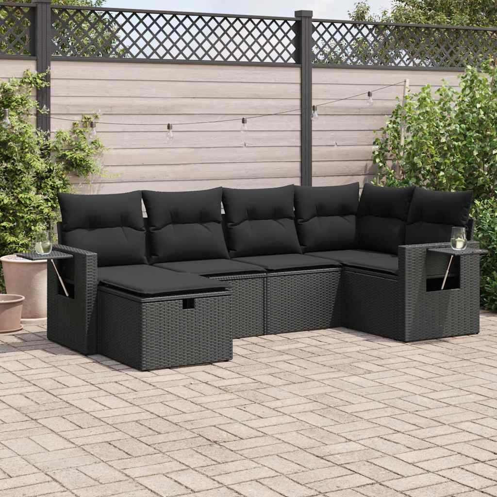 8721158729170_m_en_hd_1 vidaXL 6 Piece Garden Sofa Set with Cushions Black Poly Rattan - Image 1