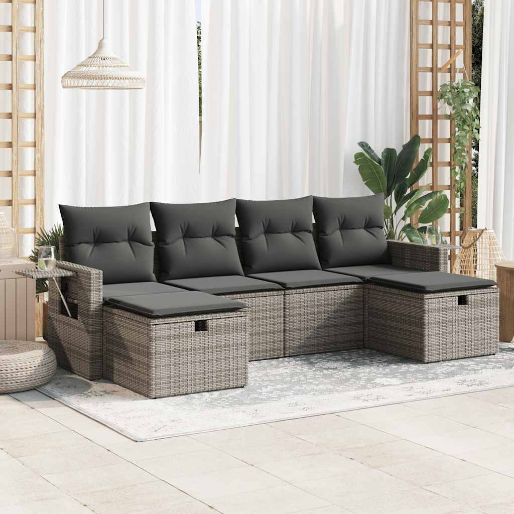 8721158729620_m_en_hd_1 vidaXL 6 Piece Garden Sofa Set with Cushions Grey Poly Rattan - Image 1