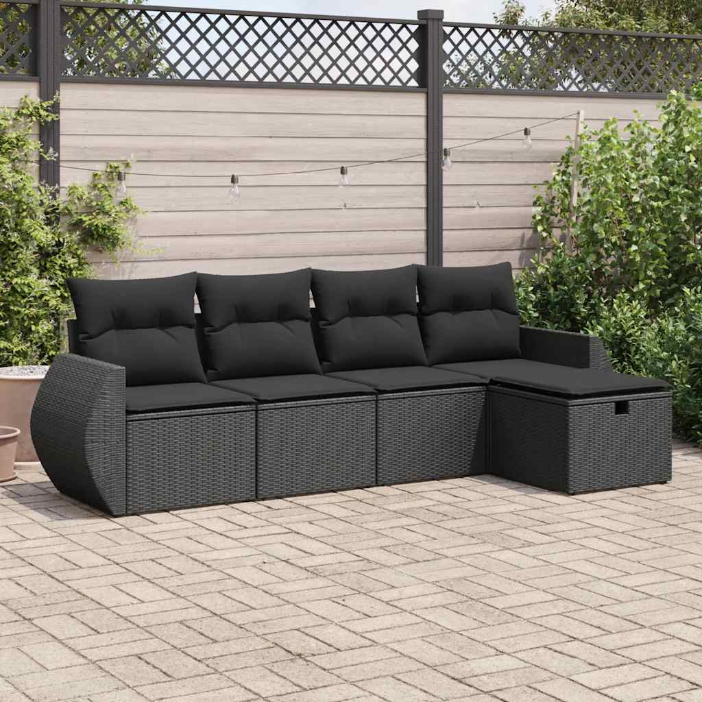 8721158729972_m_en_hd_1 vidaXL 5 Piece Garden Sofa Set with Cushions Black Poly Rattan - Image 1