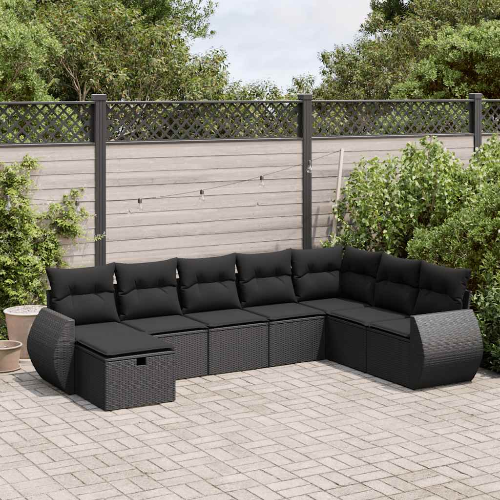 8721158730671_m_en_hd_1 vidaXL 8 Piece Garden Sofa Set with Cushions Black Poly Rattan - Image 1
