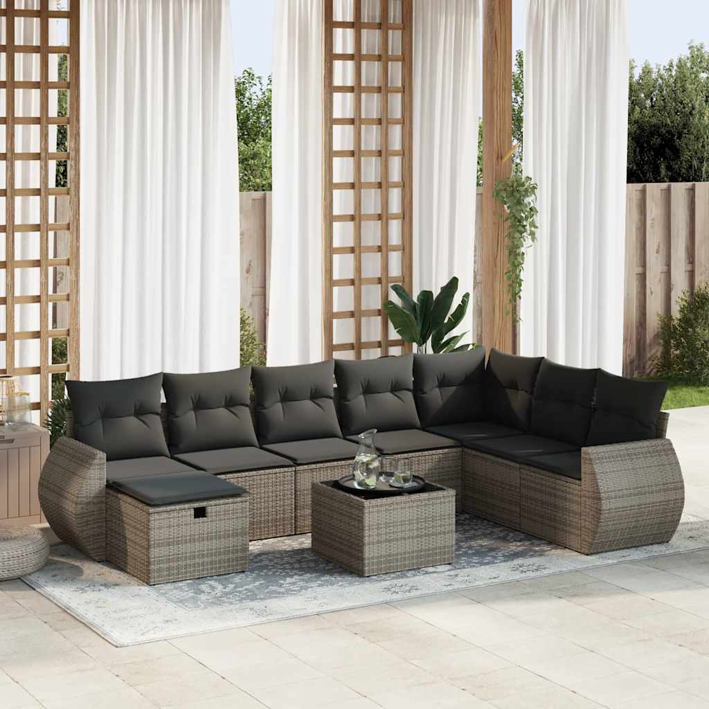 8721158730824_m_en_hd_1 vidaXL 9 Piece Garden Sofa Set with Cushions Grey Poly Rattan - Image 1