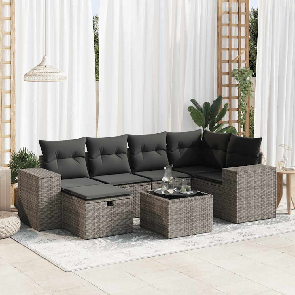 8721158731326_m_en_hd_1 vidaXL 7 Piece Garden Sofa Set with Cushions Grey Poly Rattan - Image 1