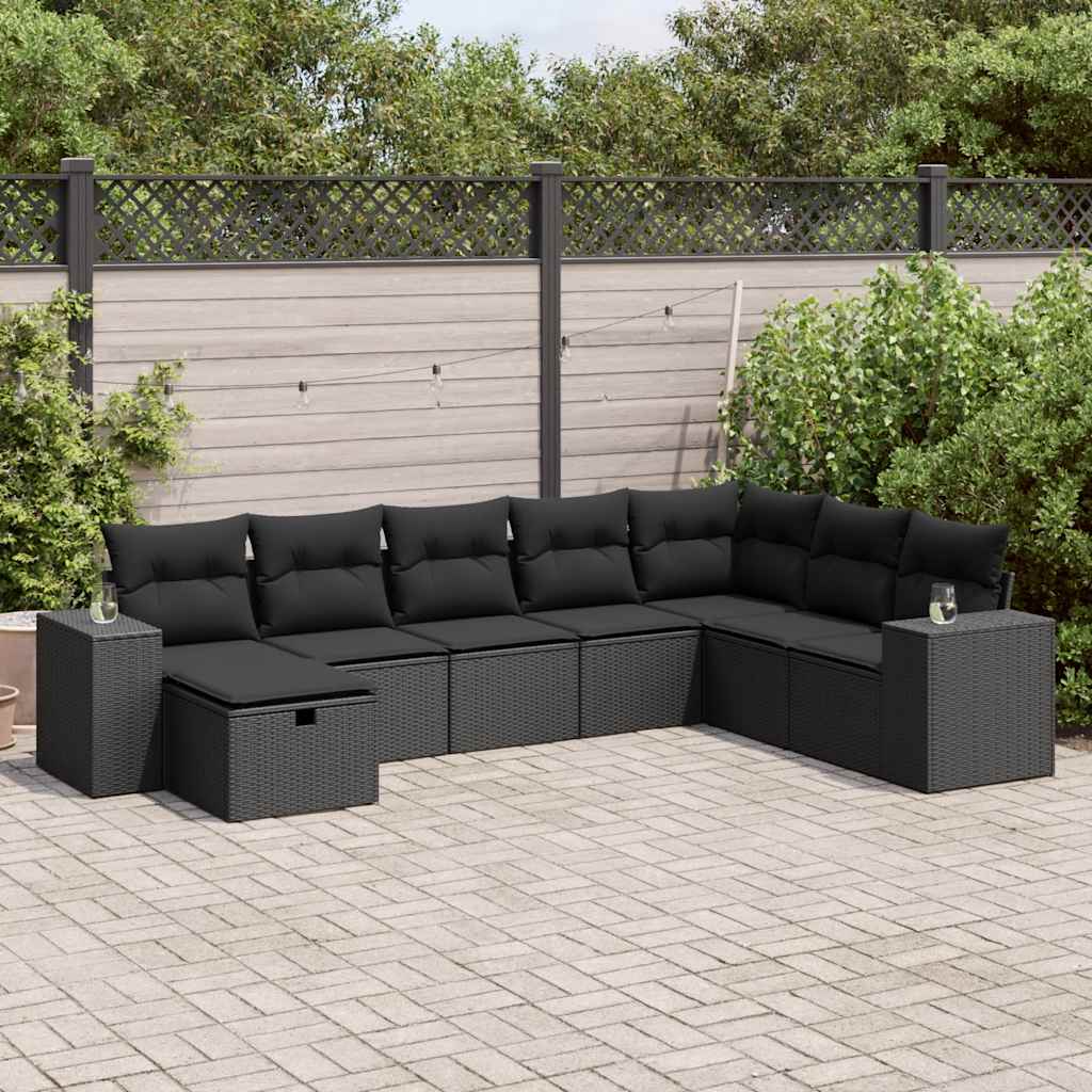 8721158731678_m_en_hd_1 vidaXL 8 Piece Garden Sofa Set with Cushions Black Poly Rattan - Image 1