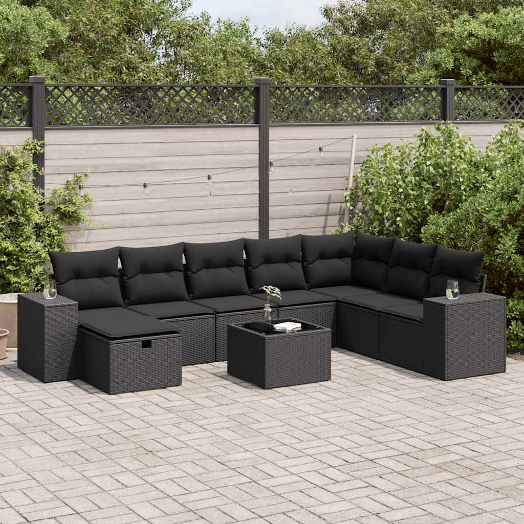 8721158731777_m_en_hd_1 vidaXL 9 Piece Garden Sofa Set with Cushions Black Poly Rattan - Image 1