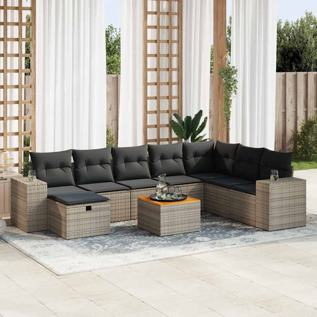 8721158733252_m_en_hd_1 vidaXL 9 Piece Garden Sofa Set with Cushions Grey Poly Rattan - Image 1