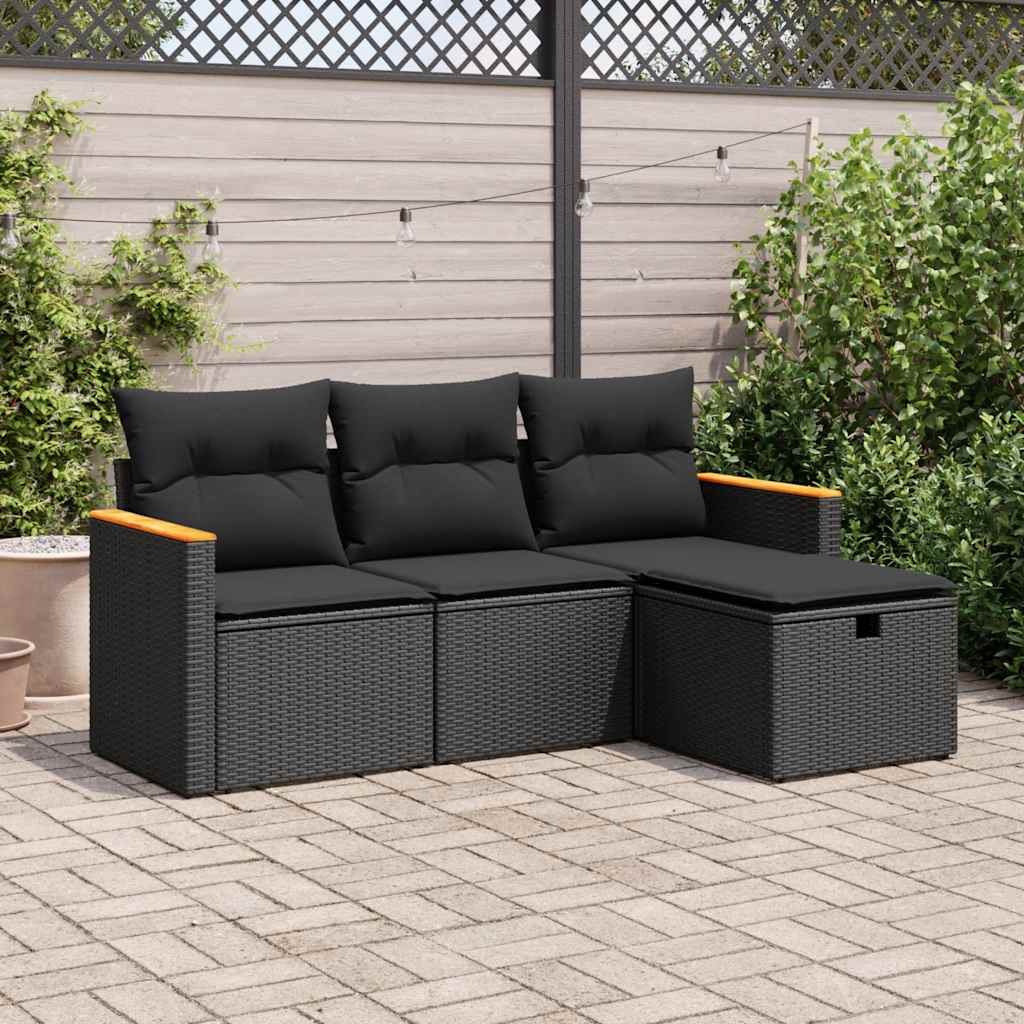 8721158733276_m_en_hd_1 vidaXL 4 Piece Garden Sofa Set with Cushions Black Poly Rattan - Image 1