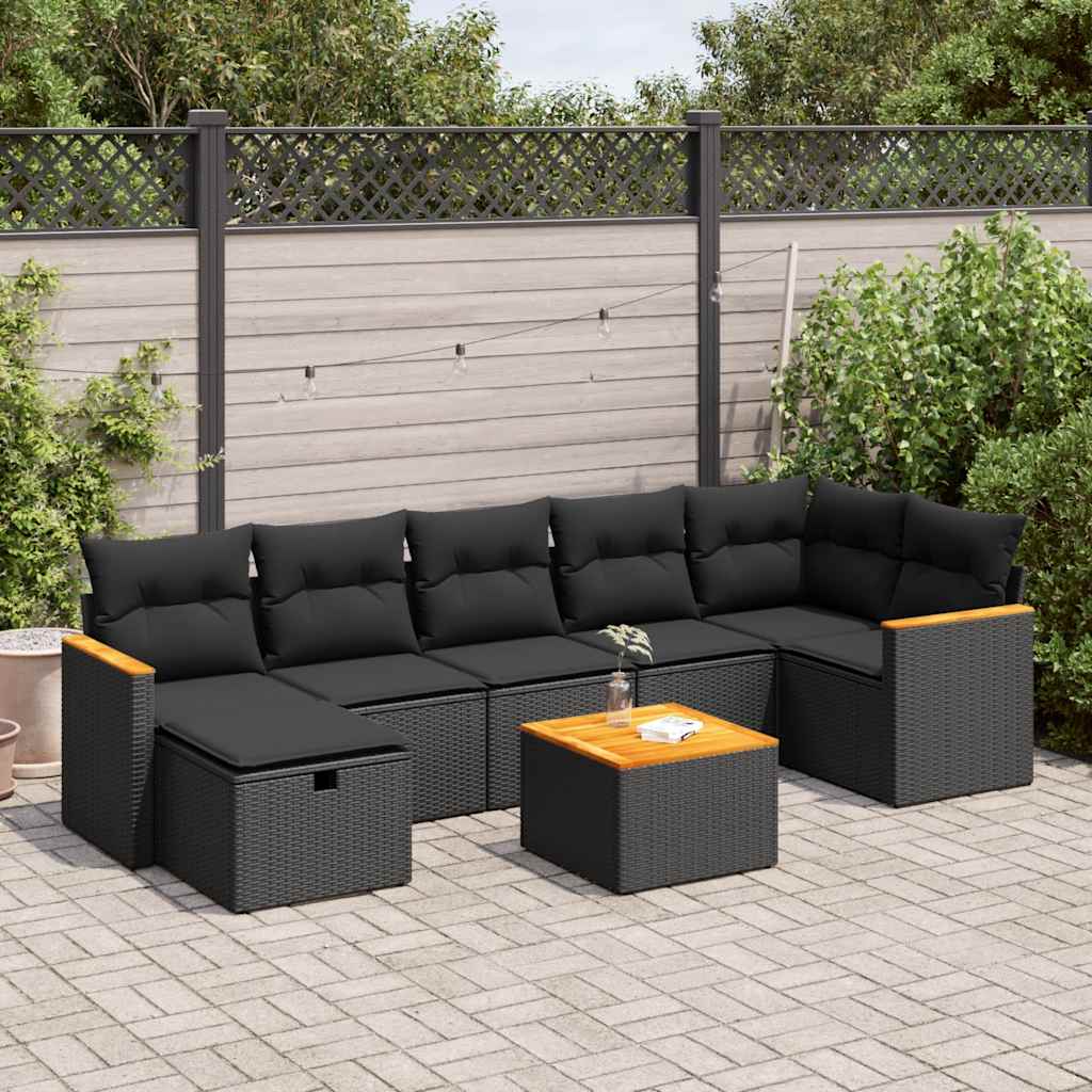 vidaXL 8 Piece Garden Sofa Set with Cushions Black Poly Rattan