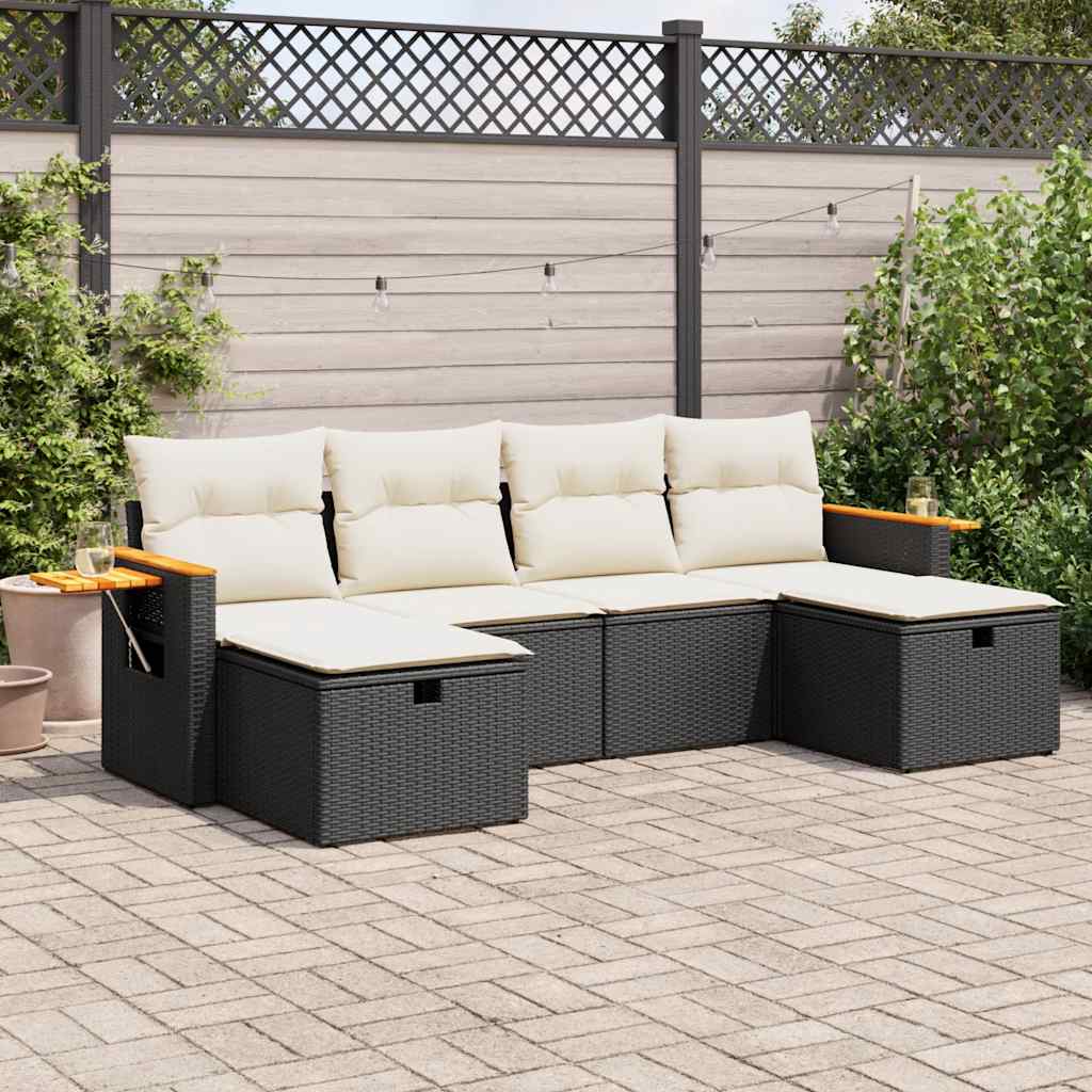 8721158734334_m_en_hd_1 vidaXL 6 Piece Garden Sofa Set with Cushions Black Poly Rattan - Image 1