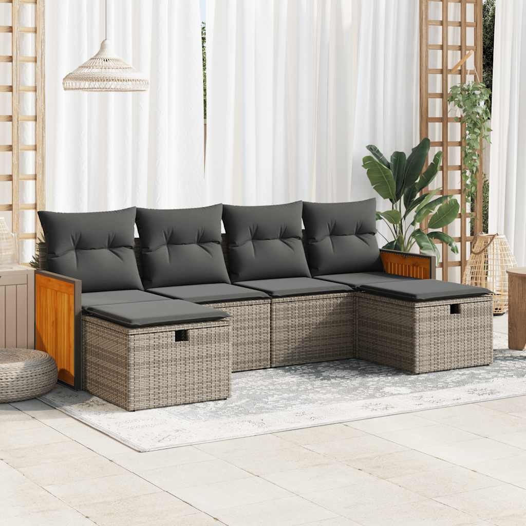 8721158734938_m_en_hd_1 vidaXL 6 Piece Garden Sofa Set with Cushions Grey Poly Rattan - Image 1