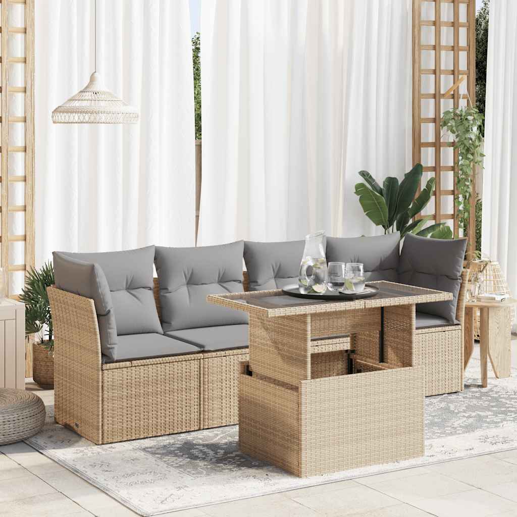 8721158735263_m_en_hd_1 vidaXL 5 Piece Garden Sofa Set with Cushions Beige Poly Rattan - Image 1
