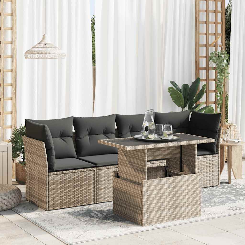 8721158735270_m_en_hd_1 vidaXL 5 Piece Garden Sofa Set with Cushions Grey Poly Rattan - Image 1