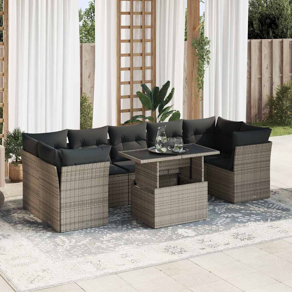 8721158735577_m_en_hd_1 vidaXL 8 Piece Garden Sofa Set with Cushions Grey Poly Rattan - Image 1
