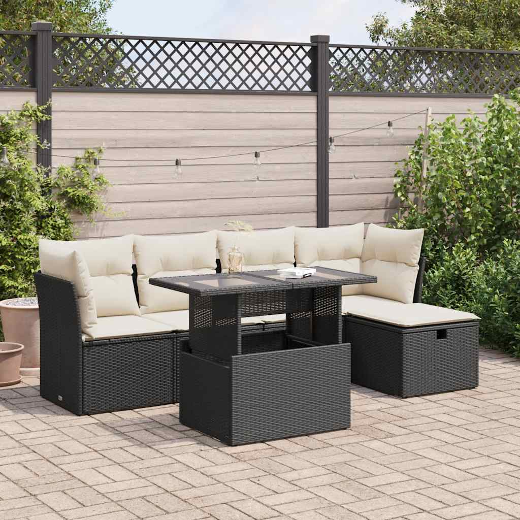 8721158735737_m_en_hd_1 vidaXL 6 Piece Garden Sofa Set with Cushions Black Poly Rattan - Image 1